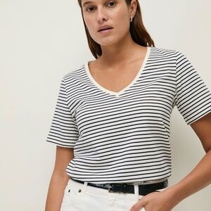 Striped V-Neck Short Sleeve Top